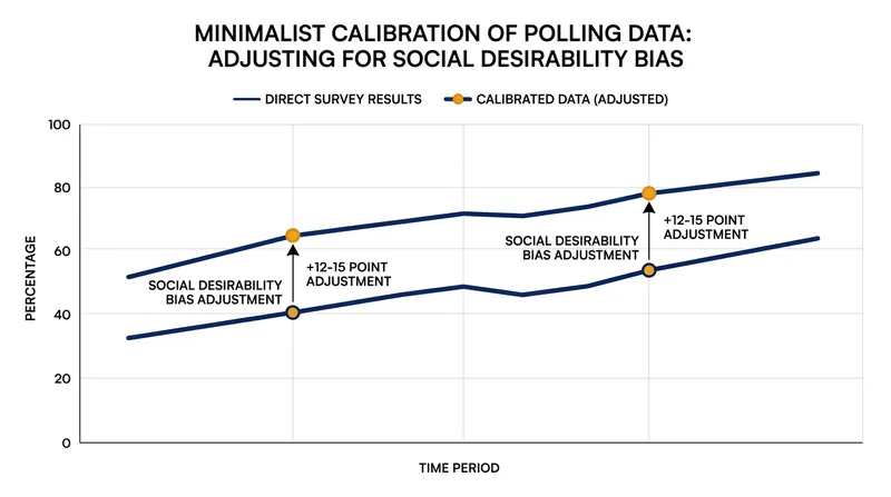 Statisticians use the projection gap to calibrate standard polls, adding roughly 14 points to account for hidden behaviors.