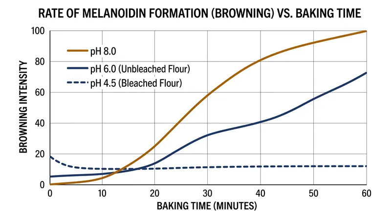 The rate of crust browning stalls almost completely when the dough pH drops to 4.5.