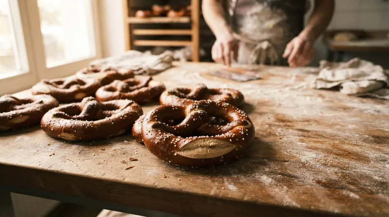 Illustration: Pretzels achieve their signature dark crust through an alkaline lye dip that hyper-accelerates the Maillard reaction.