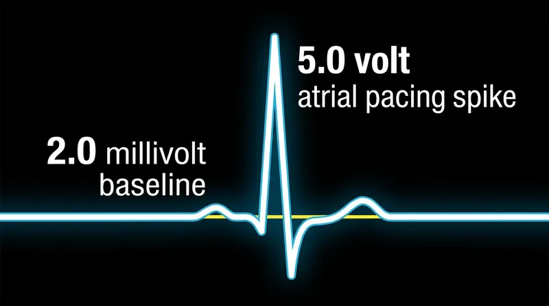 The highly sensitive ventricular lead easily detects the massive voltage of the atrial pacing artifact.