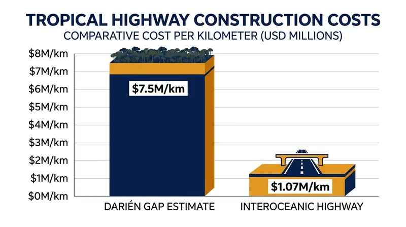 Adjusted for inflation, bridging the Darién Gap would cost over seven times more per kilometer than recent Amazonian highways.