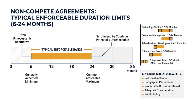 Most jurisdictions presume durations between six and 24 months to be reasonable.