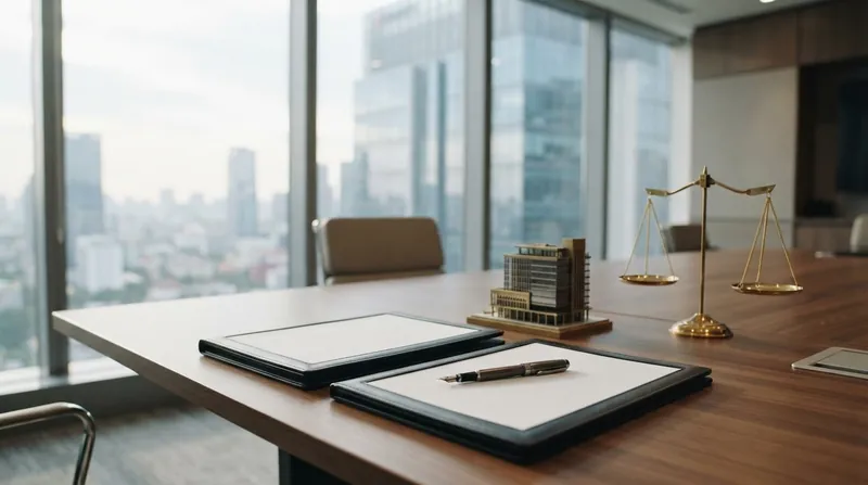 A commercial loan document spread across a heavy oak table in a corporate boardroom.