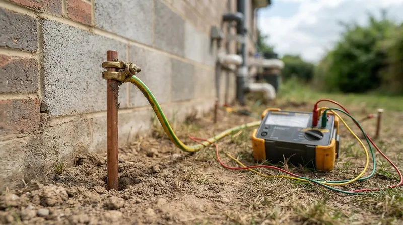 Illustration: Electricians must periodically measure the earth rod's resistance to ensure it remains within safe limits.