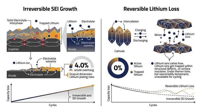 Capacity fade during calendar aging splits into permanent chemical consumption and reversible physical displacement.
