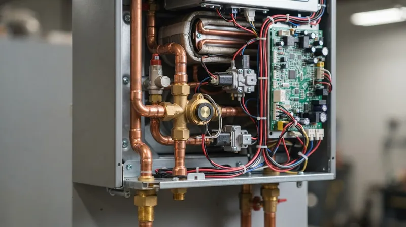 Illustration: Proportional gas valves use stepper motors to adjust flame intensity across hundreds of micro-steps.