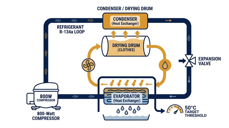 The closed-loop system relies on ambient heat to push the refrigerant to the 50-degree evaporation threshold.