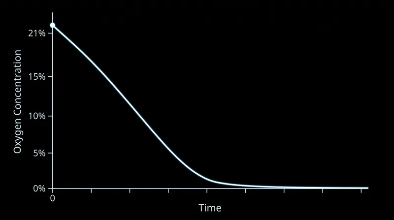 The iron oxidation reaction rapidly depletes the package's internal oxygen concentration to near-zero levels.