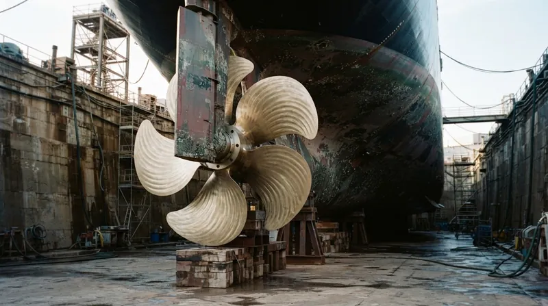 Illustration: Skewed blades enter the dense wake field gradually, sharing the hydrodynamic load to prevent a synchronized burst of cavitation.