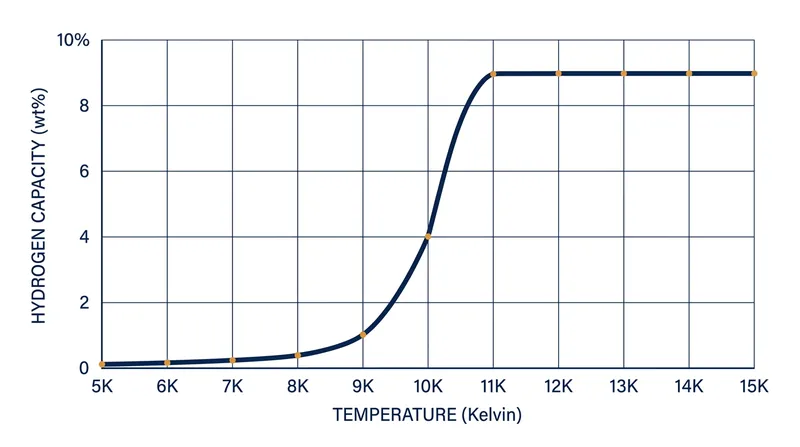 Hydrogen capacity collapses when temperatures drop below the condensation threshold.