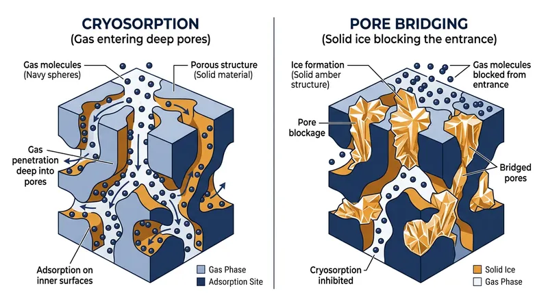 Pore bridging reduces the available capture surface by a factor of nearly 1,000.