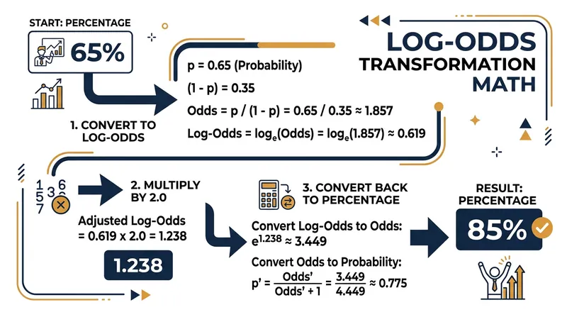 The log-odds transformation allows algorithms to scale probability certainty linearly without breaking the 0-to-100 percent scale.