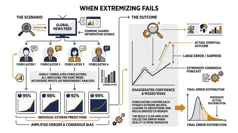 Applying extremizing algorithms to highly correlated crowds simply amplifies their shared errors and overconfidence.