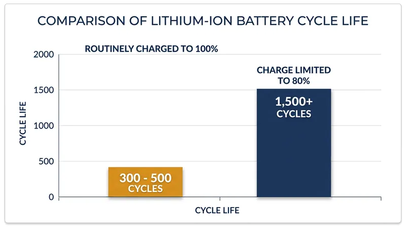 Limiting charge to 80 percent can triple the usable lifespan of a standard lithium-ion battery.