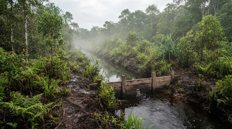 Illustration: Rewetting initiatives aim to raise the water table and restore the natural fire resistance of degraded peatlands.