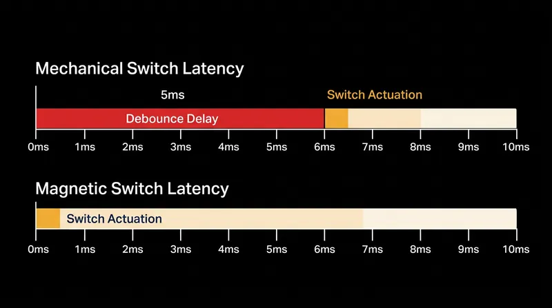 Magnetic sensors eliminate the 5ms debounce delay required by traditional mechanical switches.