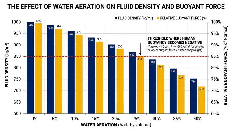 As air concentration in the boil zone increases, the fluid density plummets, destroying natural buoyancy.