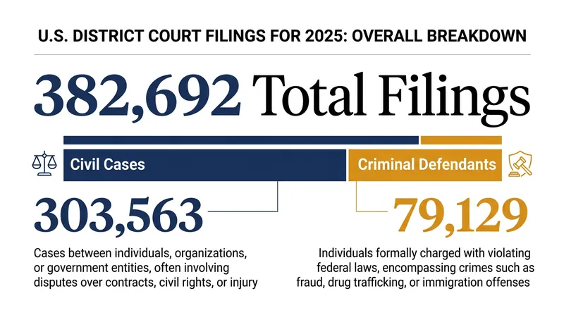 Civil cases continue to dominate the raw volume of the district court docket.