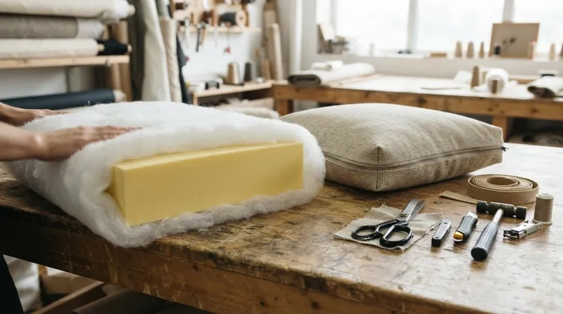 Illustration: Replacing crushed batting with a fresh wrap instantly restores a cushion's tension, often without needing to replace the foam core.