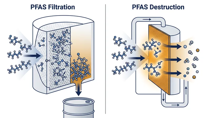 Unlike activated carbon filters that merely trap forever chemicals, the catalytic membrane breaks their carbon-fluorine bonds.
