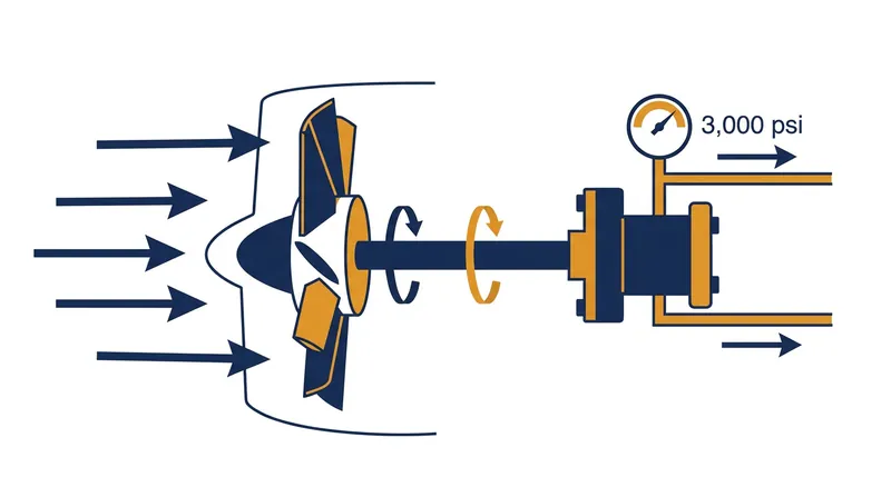 The RAT converts the aircraft's forward kinetic energy into 3,000 psi of hydraulic pressure.