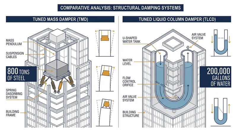 Liquid dampers require significantly more physical volume to achieve the same counterweight mass as solid steel.