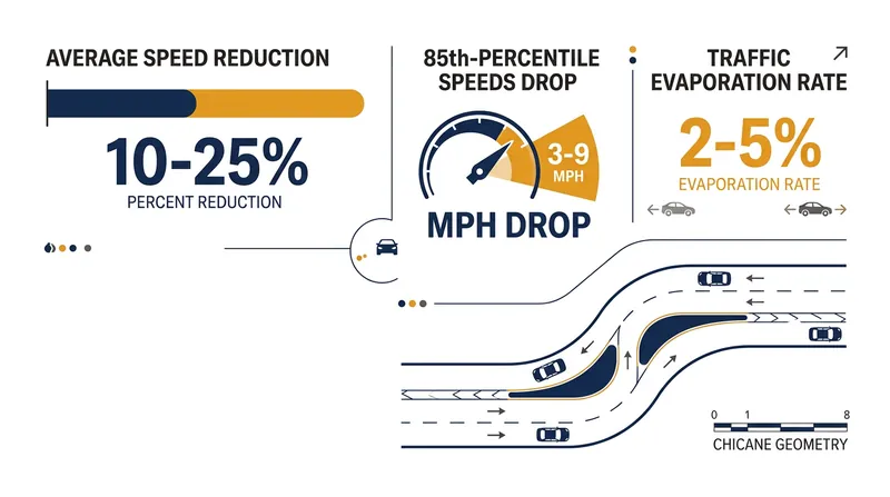 Horizontal deflection measures consistently reduce both average and top-end vehicle speeds.