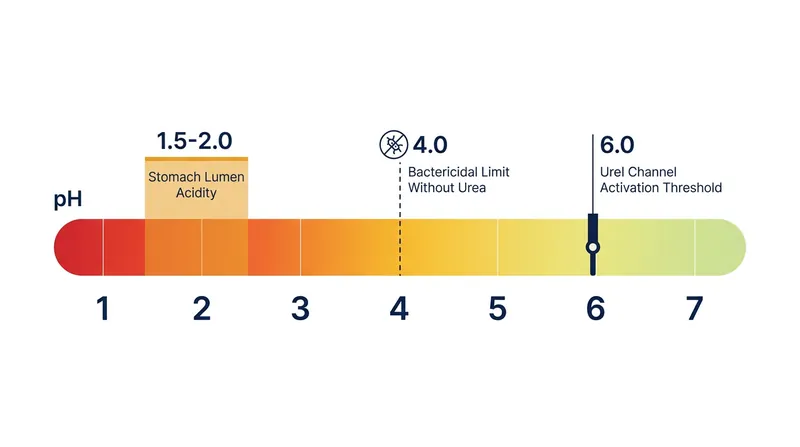 The bacterium's protective mechanisms only activate when the environmental pH drops below 6.0.