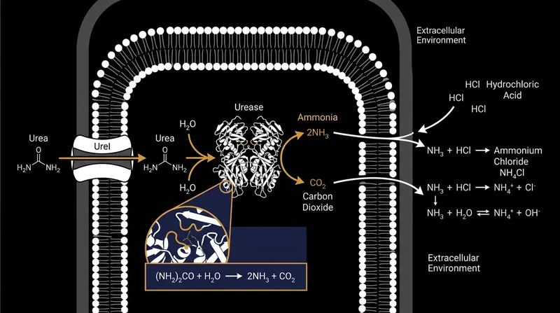 Urease converts ambient urea into alkaline ammonia, creating a neutral microenvironment around the pathogen.