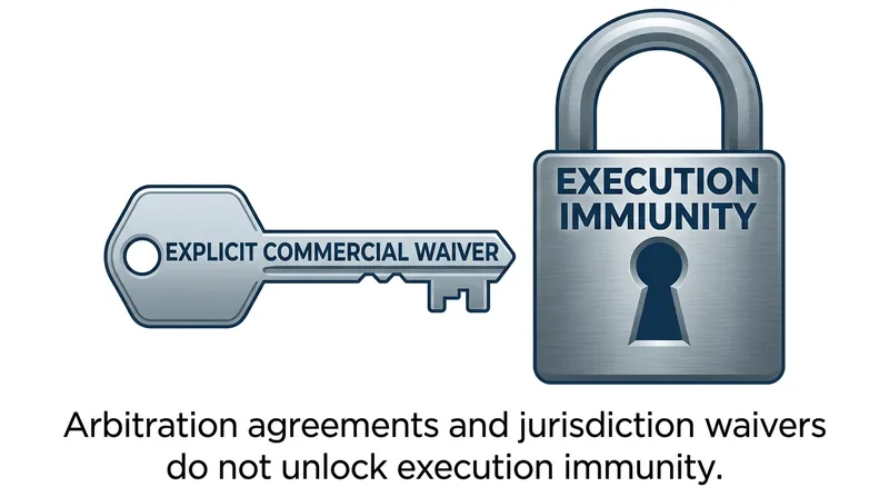Courts require an explicit, written waiver of execution immunity before allowing creditors to attach central bank assets.