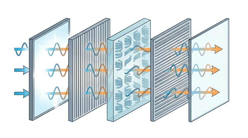 Liquid crystals twist polarized light by 90 degrees to allow it to pass through the front filter.