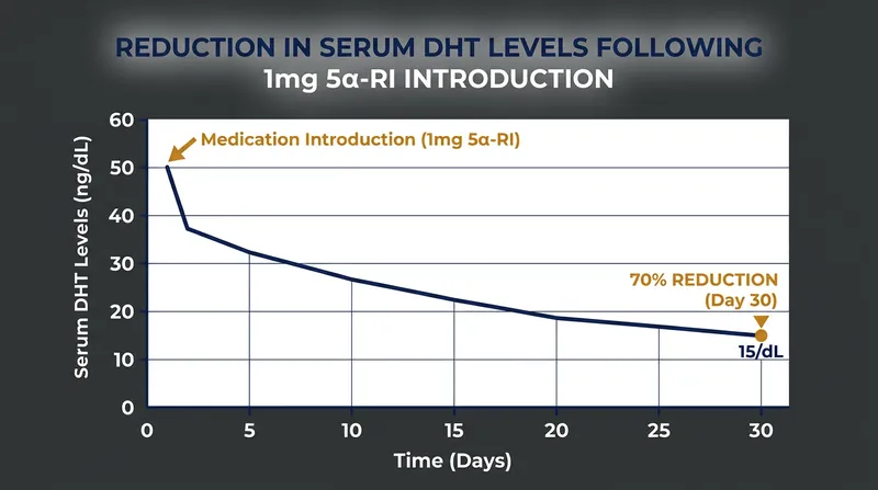 Targeted 5-alpha reductase inhibitors can reduce serum DHT levels by up to 70 percent, halting the miniaturization process.