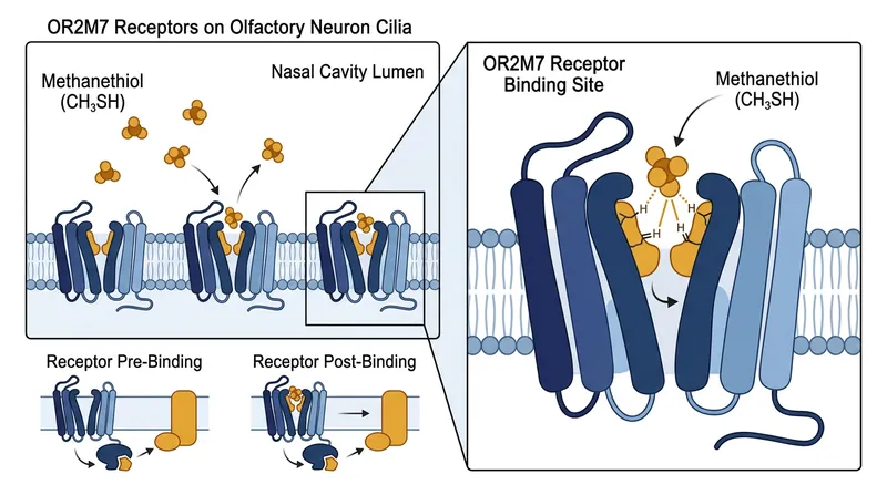 The OR2M7 receptor acts as a biological lock that only opens when a specific molecular key floats by.