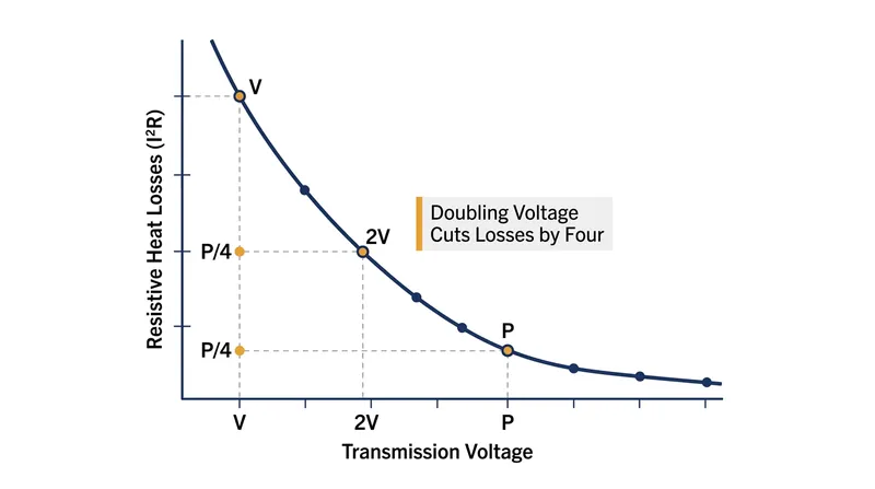Increasing transmission voltage exponentially reduces resistive heat losses, driving the push for higher-voltage grids.
