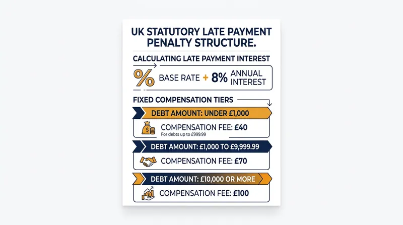 The UK's Late Payment of Commercial Debts (Interest) Act 1998 enforces fixed compensation tiers on top of daily interest.