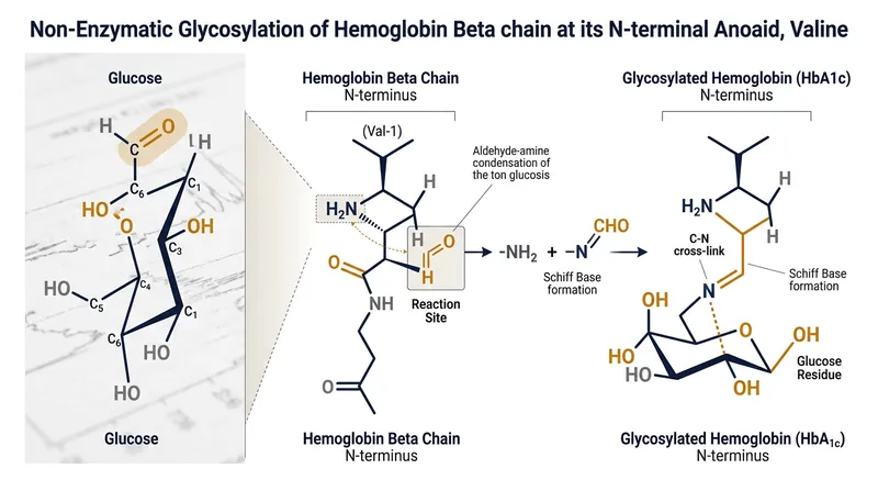 Glycation occurs when glucose permanently binds to hemoglobin without the need for enzymes.