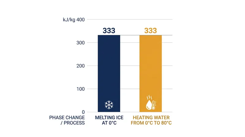 The energy required to change the state of water is equivalent to heating it to 80°C.