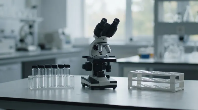 A clinical microbiologist in blue gloves examines a petri dish under bright laboratory lighting.