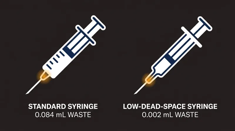 Standard syringes can retain up to 0.084 mL of medication per injection, while low-dead-space designs reduce that waste to just 0.002 mL.