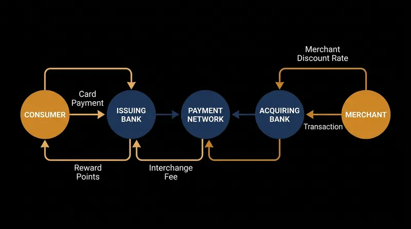 In a two-sided payment market, the interchange fee acts as a wholesale subsidy that funds retail consumer rewards.