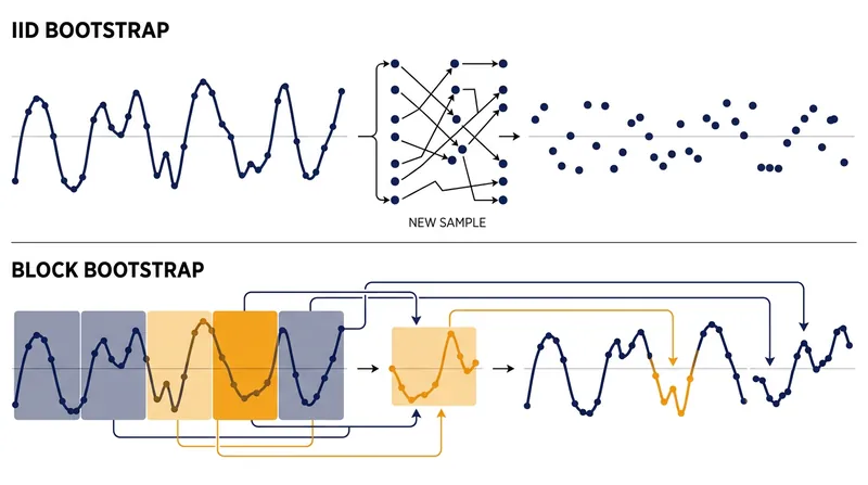 While standard bootstraps shuffle individual points, block bootstraps resample intact chunks to preserve local memory.