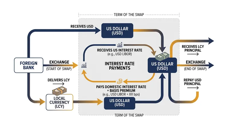 How a cross-currency swap provides synthetic dollar funding.