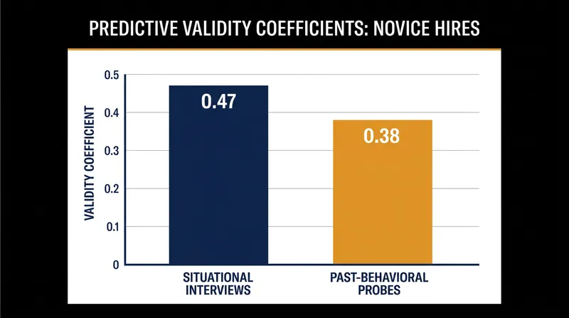 Situational questions offer a 23.6 percent relative predictive advantage over behavioral probes for entry-level candidates.