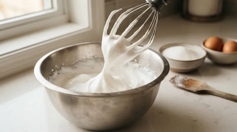 Illustration: A compromised protein network cannot hold onto moisture during baking, resulting in a weeping meringue.