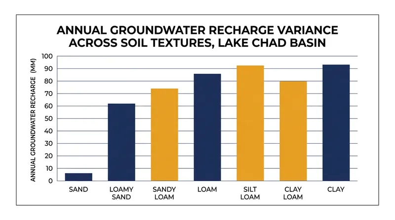 Annual groundwater recharge varies wildly depending on soil texture and water retention capacity.