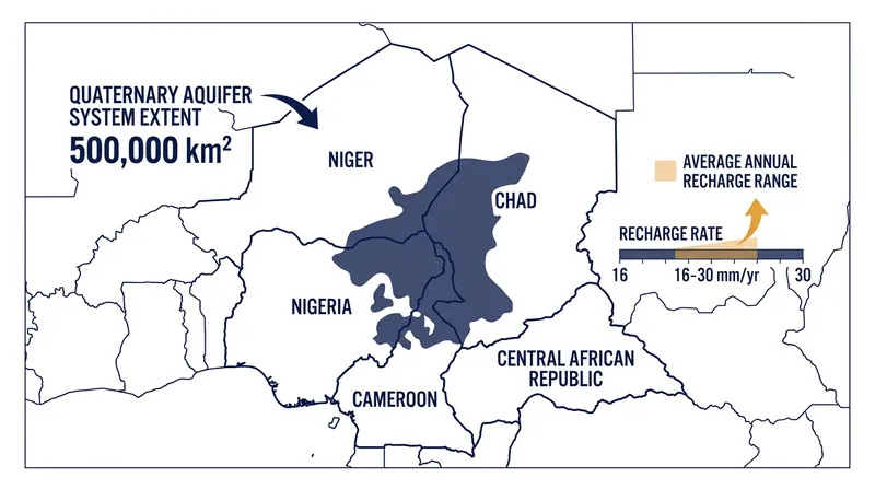 The transboundary aquifer spans five Sahelian states, with highly variable recharge rates.