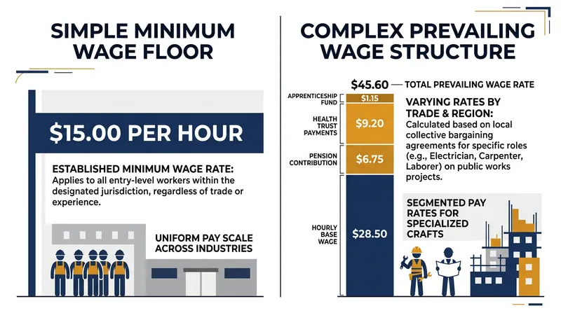 Prevailing wage rules require contractors to match union-derived fringe benefits, not just hourly pay.