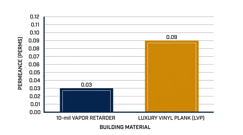 Impermeable floor coverings trap moisture that manages to bypass the sub-slab vapor retarder.