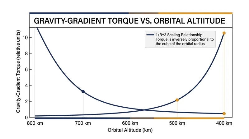 Gravity-gradient torque increases exponentially as a spacecraft's orbital altitude decreases.