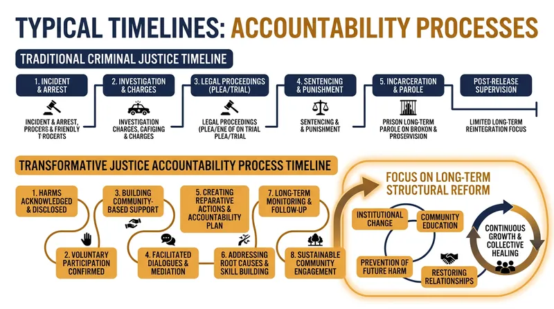 Transformative justice processes often require longer-term engagement than traditional punitive measures.